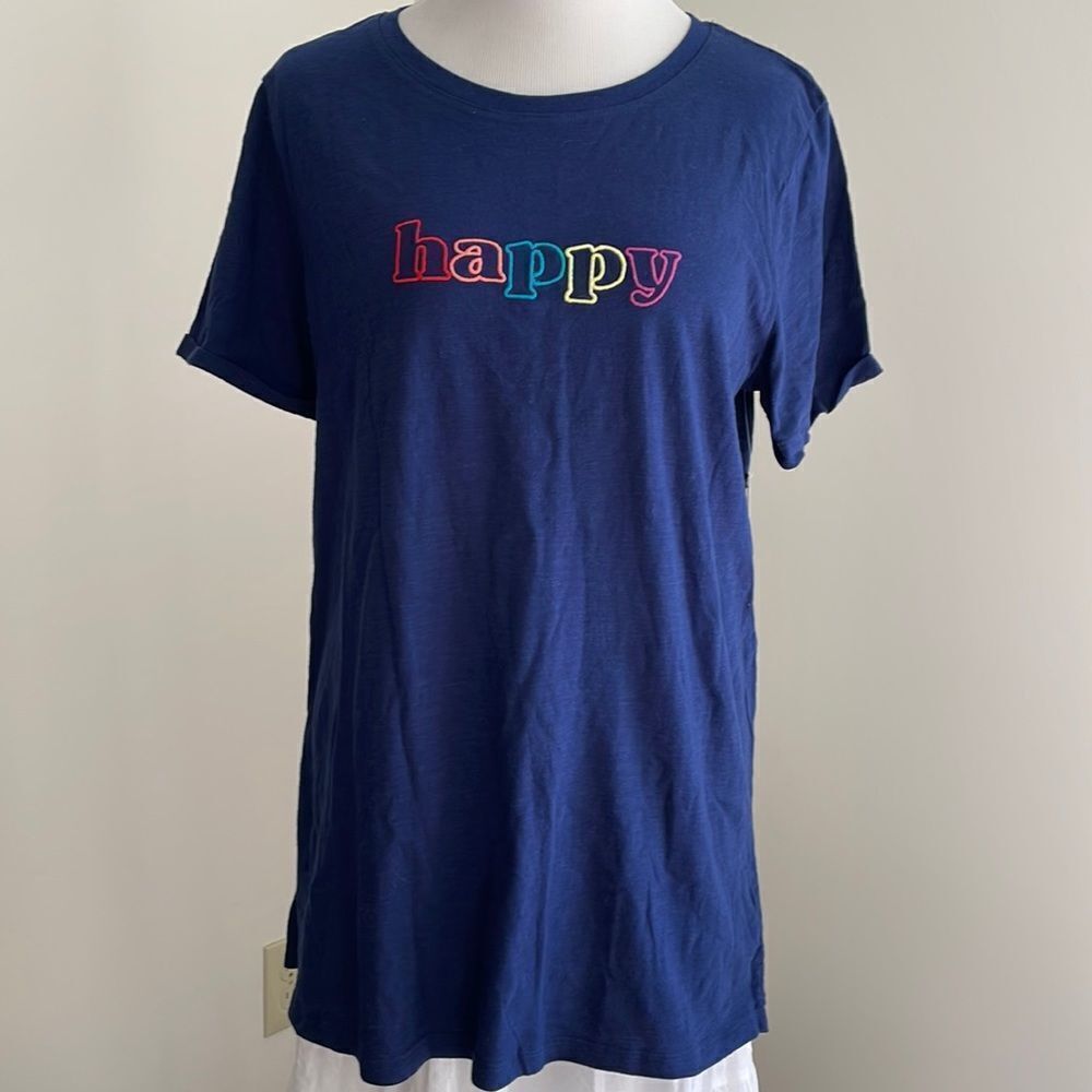 NWT navy blue T-shirt by ST johns bay says happy women’s large ST 10